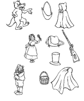 A coloring page of little red riding hood